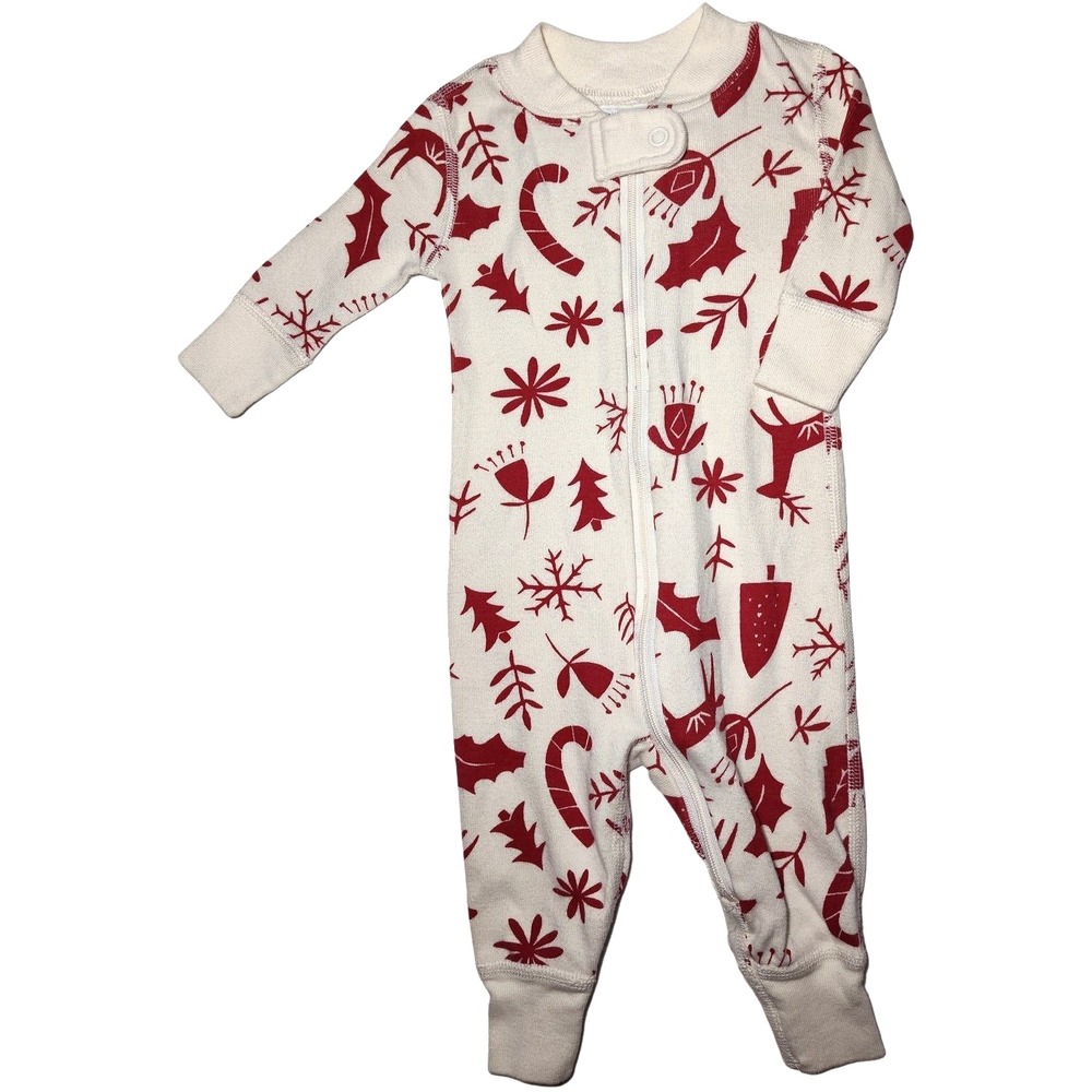 Hanna Andersson 1pc Holiday Baby 0 3 Mos Sleeper Red Beige Unisex 50 Organic
